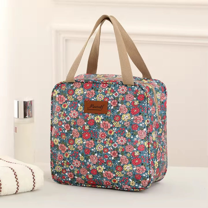 Trousse de toilette Femme Vanity Souple - Motifs Fleurs avec anse poignée
