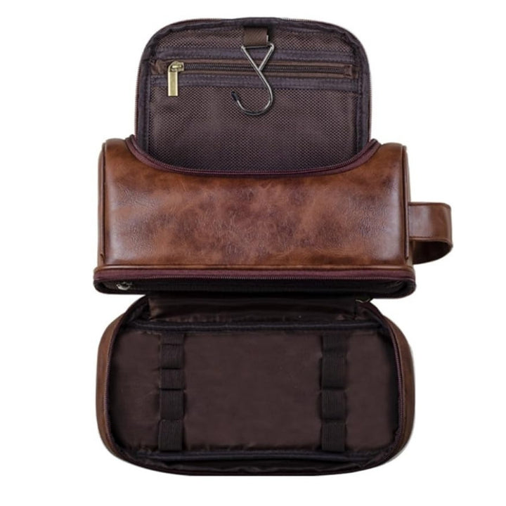 Trousse de Toilette Homme Cuir à Suspendre, multi-compartiments