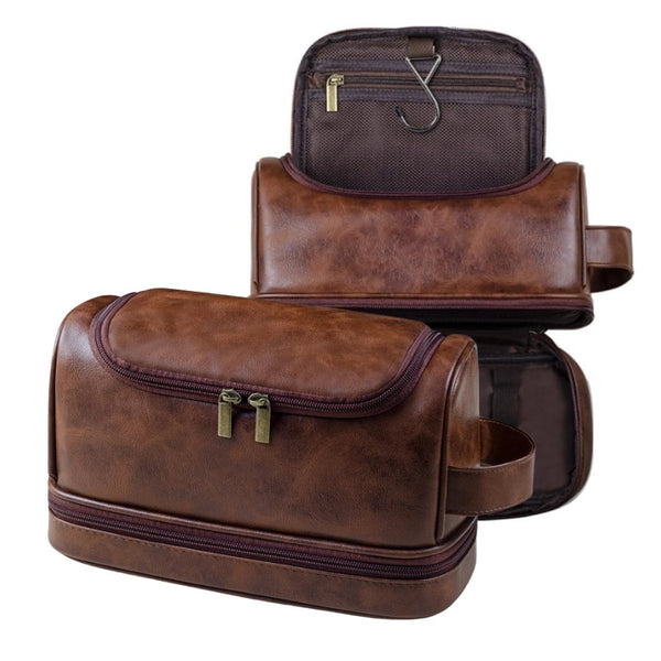 Trousse de Toilette Homme Cuir à Suspendre, marron