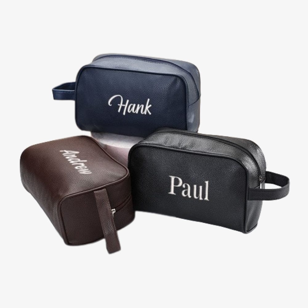 Trousse De Toilette Personnalisée Homme - Cuir PU Grande Capacité - Cadeau Père Mari Fils