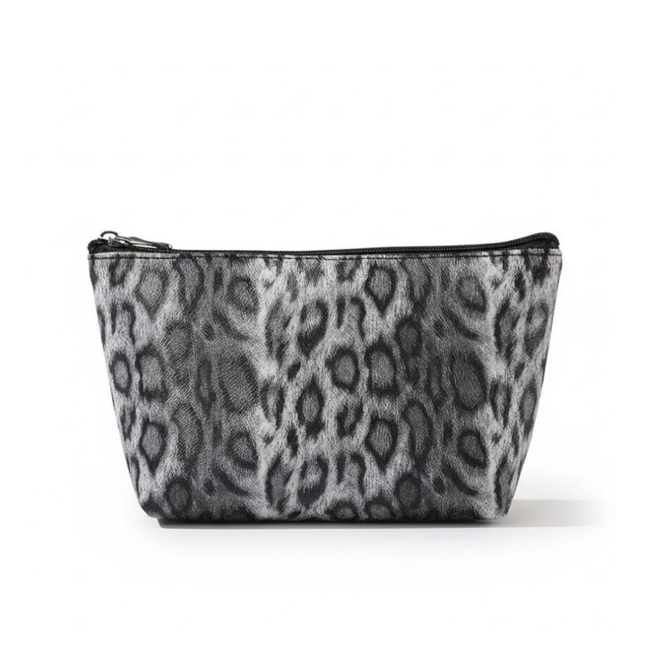 Trousse de toilette Léopard grise format haut, fermeture zippée