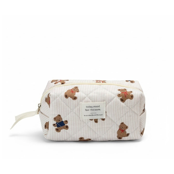 Petite trousse de toilette Ourson Today Mood beige en tissu matelassé doux