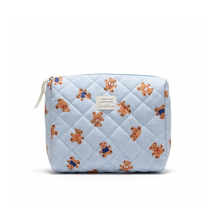 Grande trousse de toilette Ourson Today Mood bleue en tissu matelassé