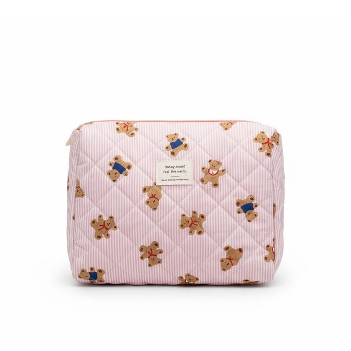 Grande trousse de toilette Ourson Today Mood rose à rayures