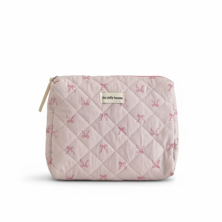 Trousse de toilette Rose Pâle matelassée motif nœuds, format grand