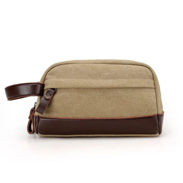 Trousse en Simili Cuir et Tissu camel