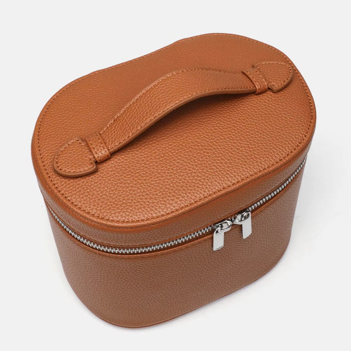 vanity case de voyage en cuir PU végan marron avec poignée ergonomique