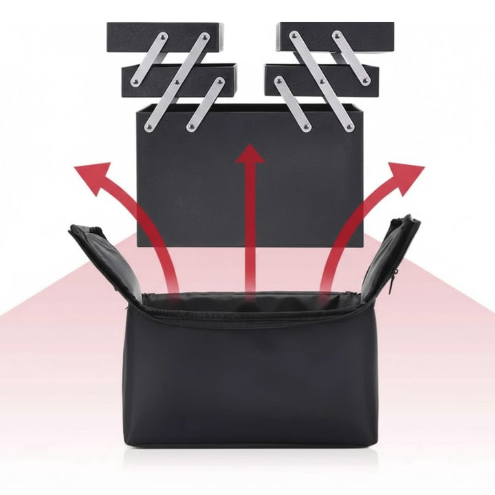 Système d’ouverture à plateaux escamotables du Vanity Case Maquillage