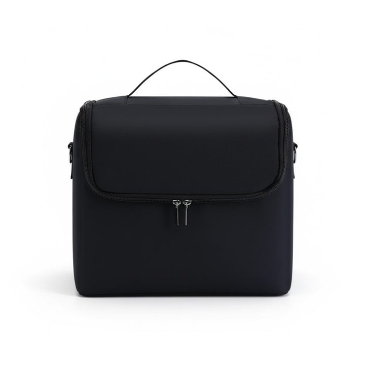 Vanity Case Maquillage noir fermé avec poignée rigide et fermeture double zip