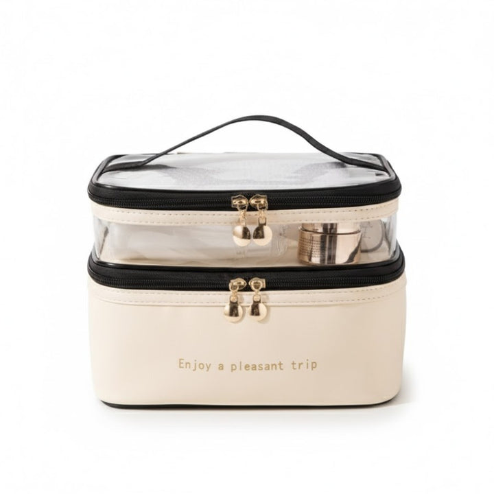 Vanity de Voyage Souple double compartiment coloris beige