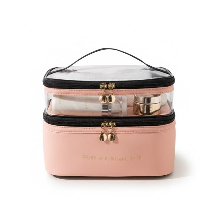 Vanity de Voyage Souple double compartiment coloris rose