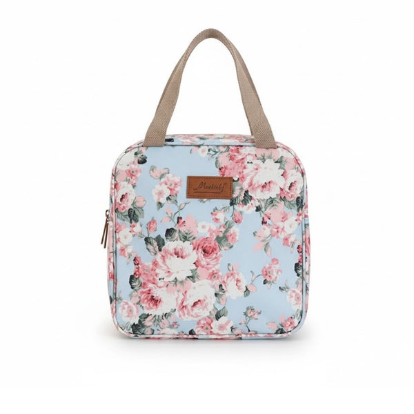 Vanity Fleur - Format Souple de Voyage sur fond bleu ciel, fleur rose