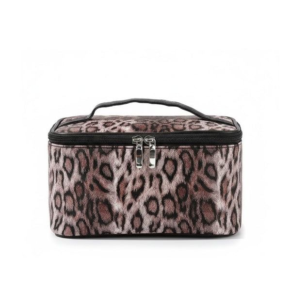 Vanity Léopard marron en similicuir pour maquillage et voyage