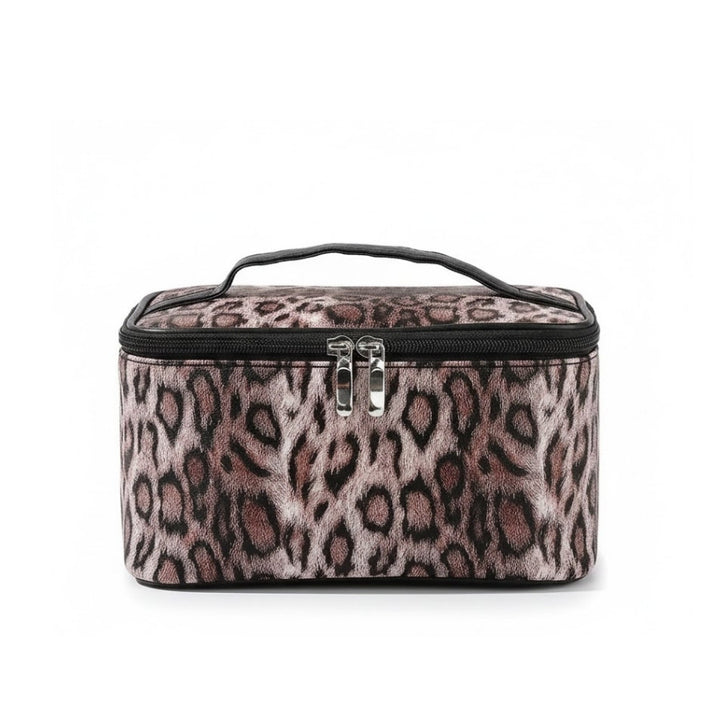 Vanity Léopard marron en similicuir pour maquillage et voyage