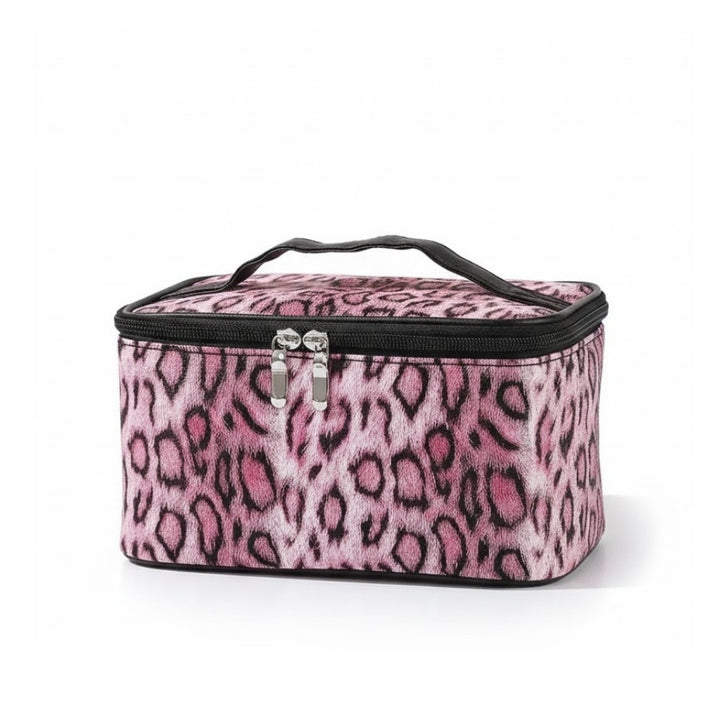 Vanity Léopard rose en similicuir PU pour femme avec poignée de transport