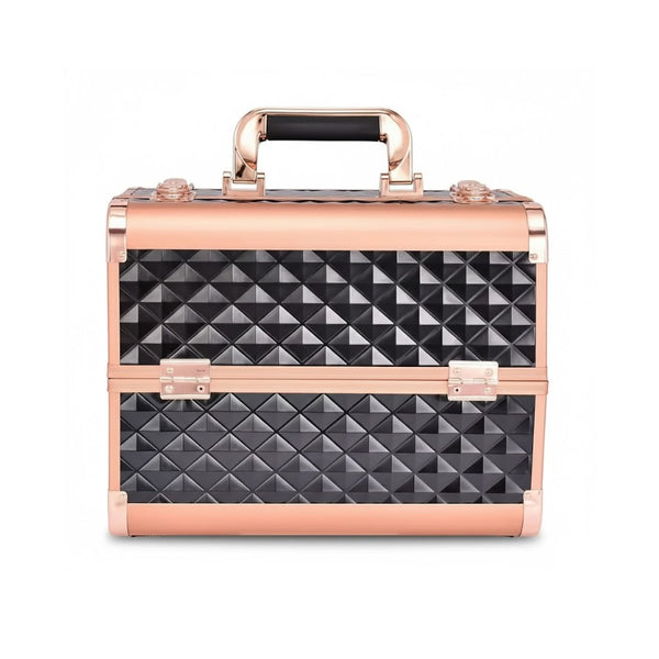 Vanity Maquillage Professionnel noir texturé avec finition rose gold