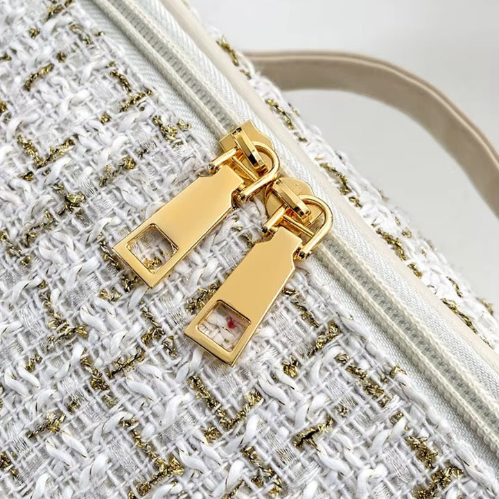 Vanity Tissu Femme - Tweed avec fermeture doré et fils dorés quadrillage