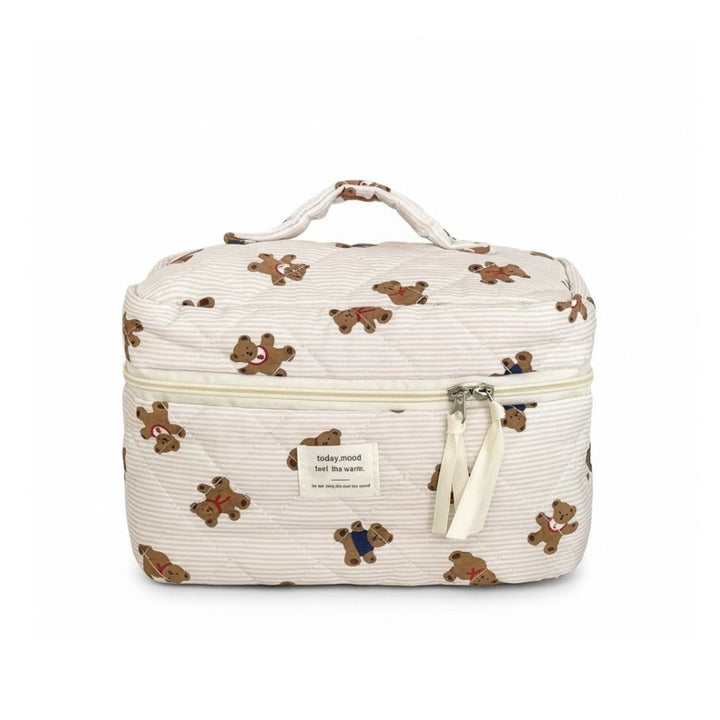 Vanity Trousse de Maquillage beige motif oursons vue avant